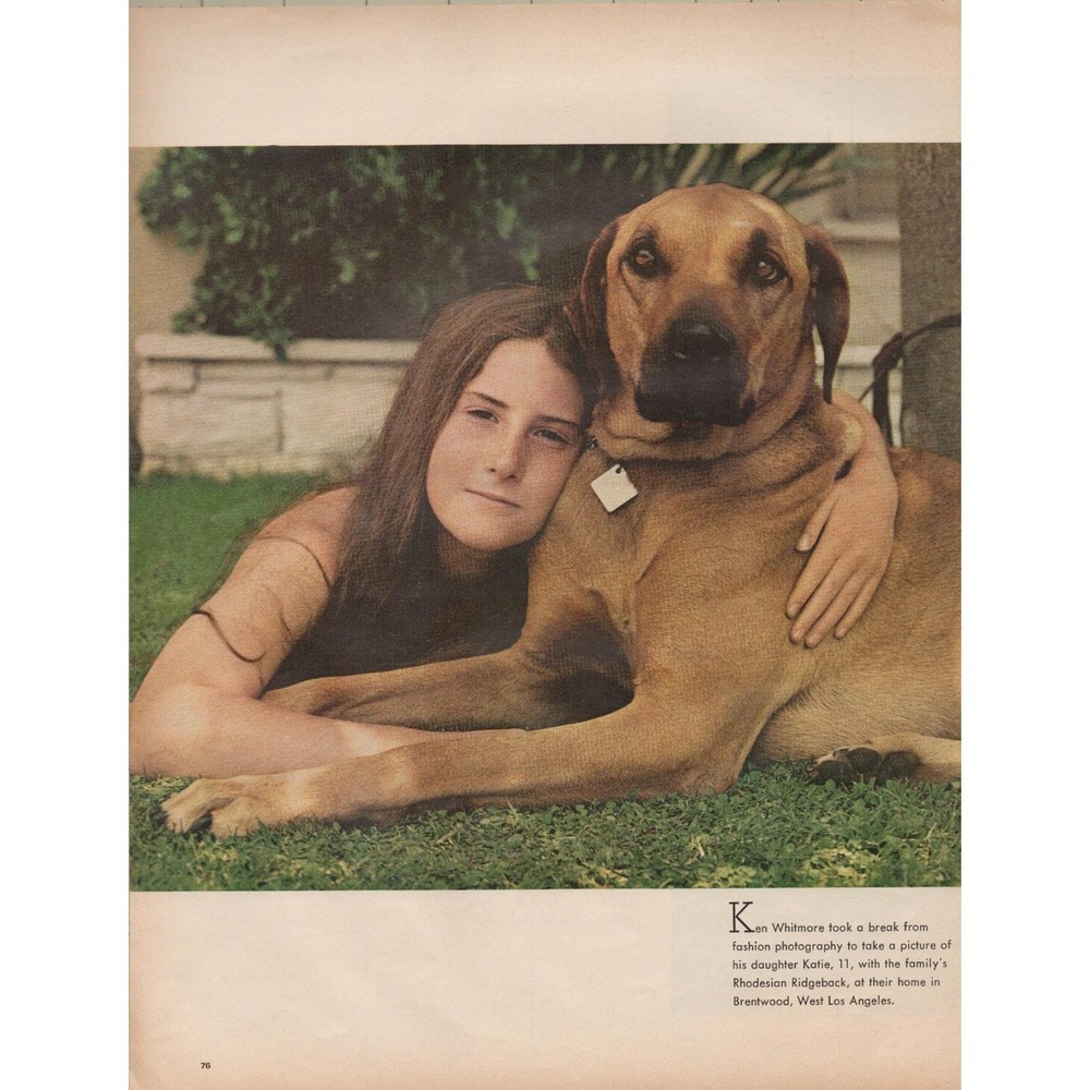 Girl With Rhodesian Ridgeback Dog Vintage Editorial Magazine Photography‎ 1970